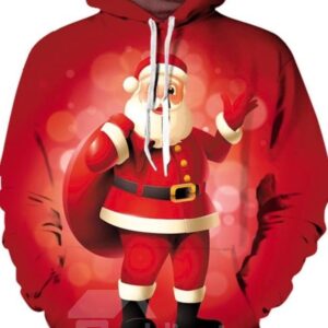 Unisex 3D Father Christmas Digital Print Pullover Hooded Sweatshirts with Pockets