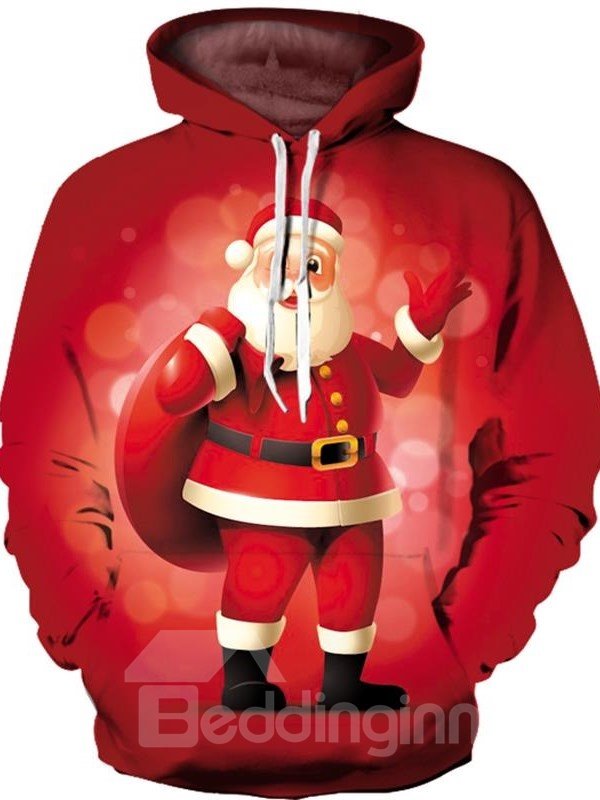 Unisex 3D Father Christmas Digital Print Pullover Hooded Sweatshirts with Pockets - Image 2