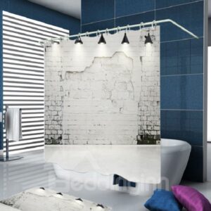 3D White Wall Print Water-proof Polyester Bathroom Shower Curtain