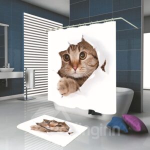 3D Cute Cat Print Polyester Decorative Bathroom Shower Curtain