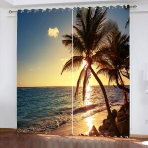 3D Sunset Beach Landscape Window Curtains Digital Printing Modern Polyester Blackout Water-proof Decorative Curtain