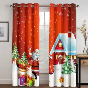 Santa Claus with Gifts 3D Print Christmas Red Curtains Polyester Blackout Custom Christmas Curtains for Living Room and Bedroom