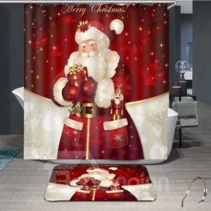 3D Father Christmas Painted Waterproof Shower Curtain for Shower Stall and Bathtub