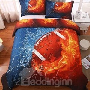 3D Water and Fire American Football Polyester 3-Piece Wear-resistant Endurable Skin-friendly Bedding Sets Zipper Duvet Cover With 2Pillowcases