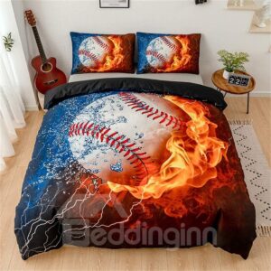 Water and Fire Baseball Digital Printing Polyester 3D 3-Piece Bedding Sets/Duvet Covers