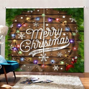 Christmas 3D Digital Print Blackout Living Room Curtain with Wood and Fancy Lantern Pattern