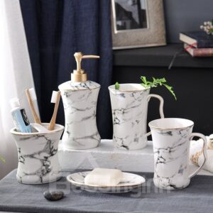 Nordic INS Marble Style Bathroom Accessories Set 5 Pieces Ceramics Bath Ensemble