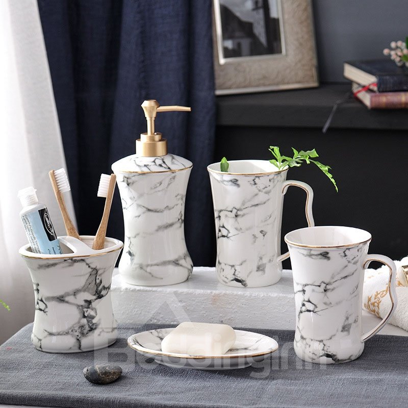 Nordic INS Marble Style Bathroom Accessories Set 5 Pieces Ceramics Bath Ensemble