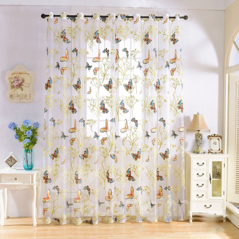 Pastoral Style Decorative HD Colorful Butterflies Print Custom Sheer Curtains - Image 4
