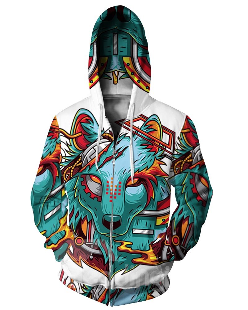 3D Print Big Violence Wolf Pockets Zipper Hoodies - Image 6