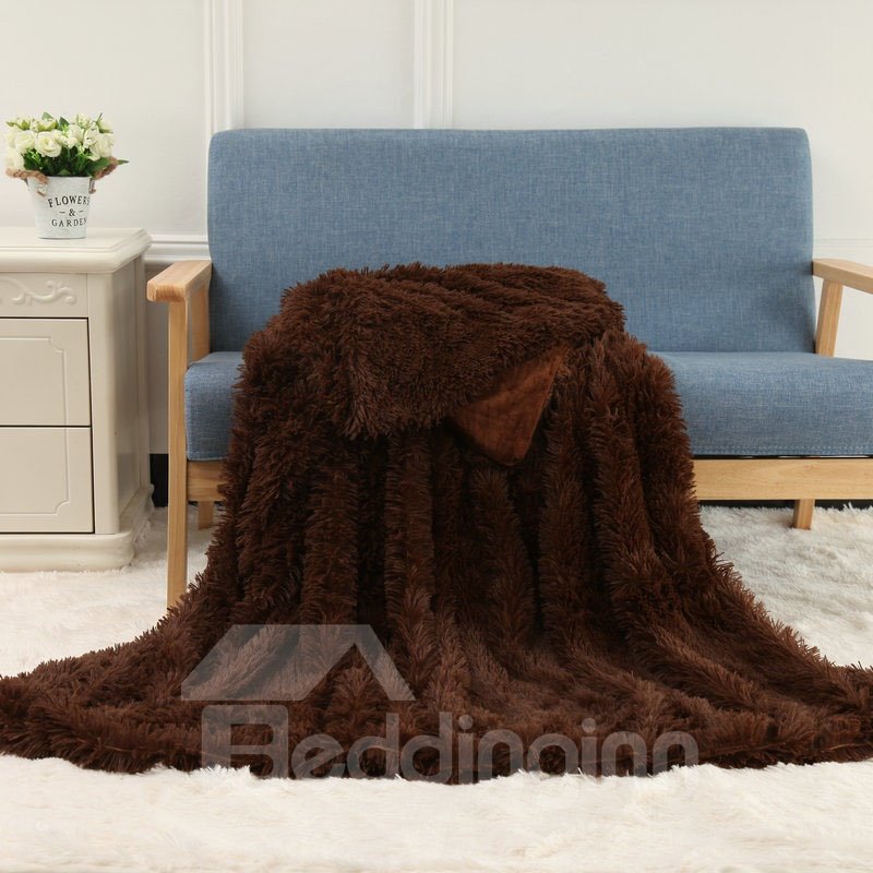 Solid Colour Soft and Fluffy Double Layer Throw Blanket Plush Bed Blanket 5 Colors Options - Image 4