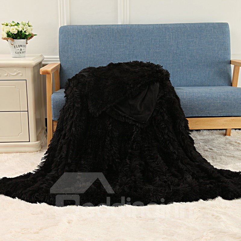 Solid Colour Soft and Fluffy Double Layer Throw Blanket Plush Bed Blanket 5 Colors Options - Image 3
