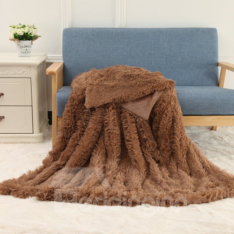 Solid Colour Soft and Fluffy Double Layer Throw Blanket Plush Bed Blanket 5 Colors Options - Image 5