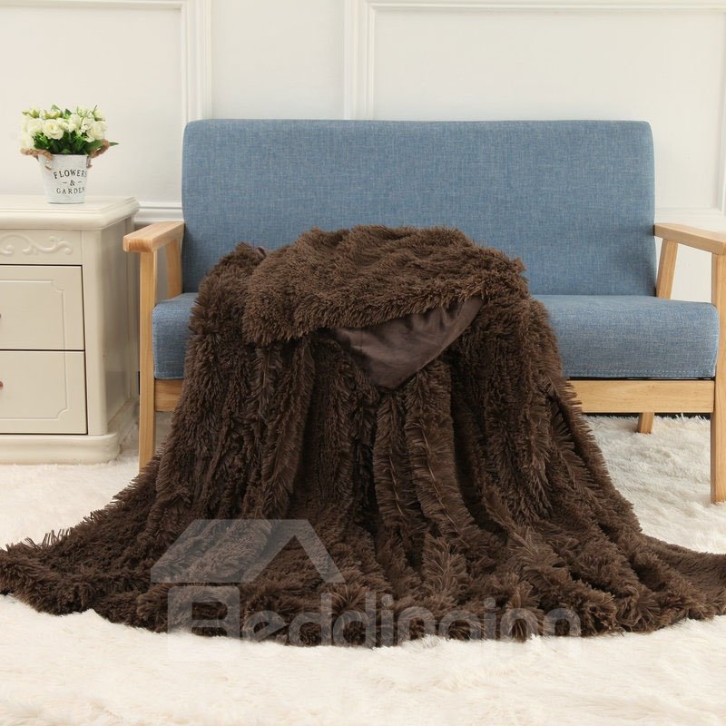 Solid Colour Soft and Fluffy Double Layer Throw Blanket Plush Bed Blanket 5 Colors Options - Image 2