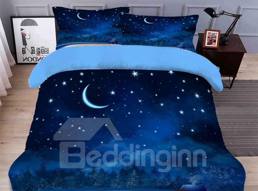 Starry Sky Christmas Night Duvet Cover Set 3D Printed 4-Piece Polyester Bedding Sets/Duvet Covers - Image 4