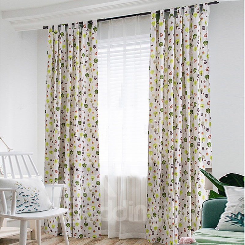 Cartoon Trees Kids Curtain Cotton and Linen Half-shade Curtain Price for 1 Piece - Image 3