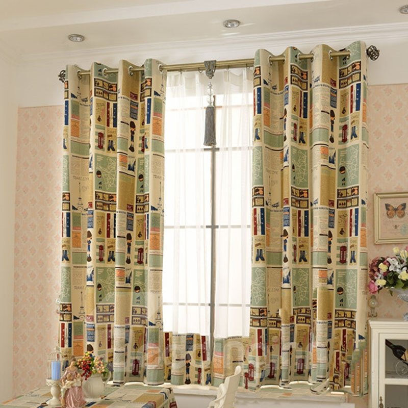 Cartoon Kids Curtain Cotton and Linen Half-shade Perforated Curtain Price for 1 Piece - Image 2