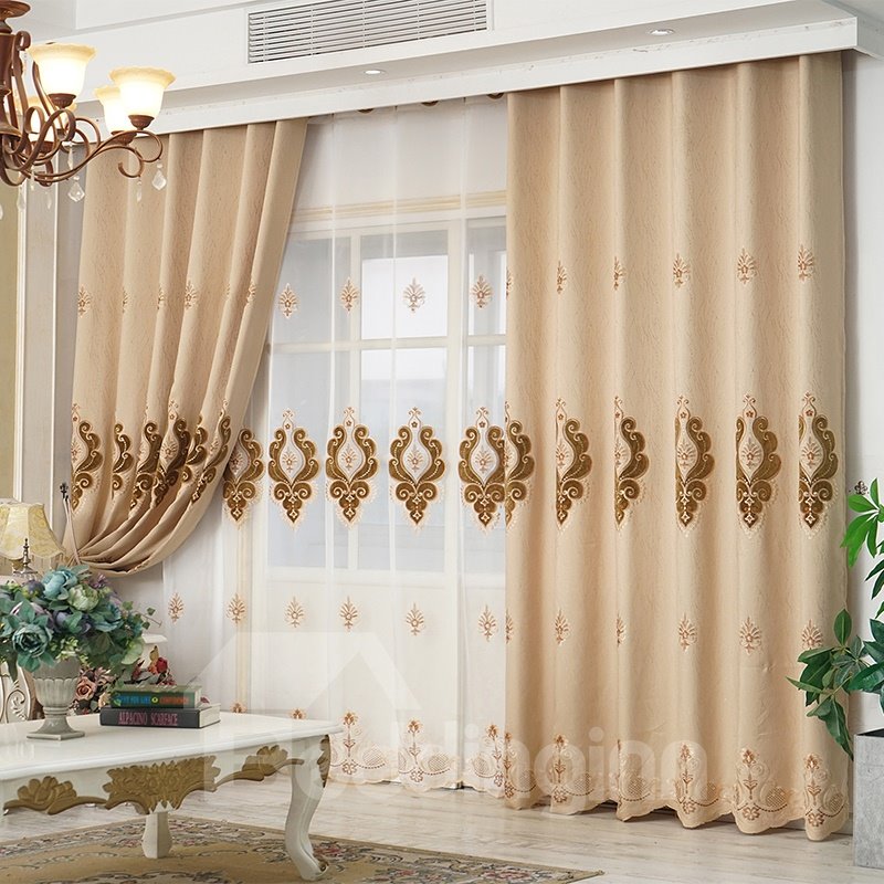 European Elegant Beige Chiffon Delicate Embroidered Custom Grommet Sheer Curtains - Image 11