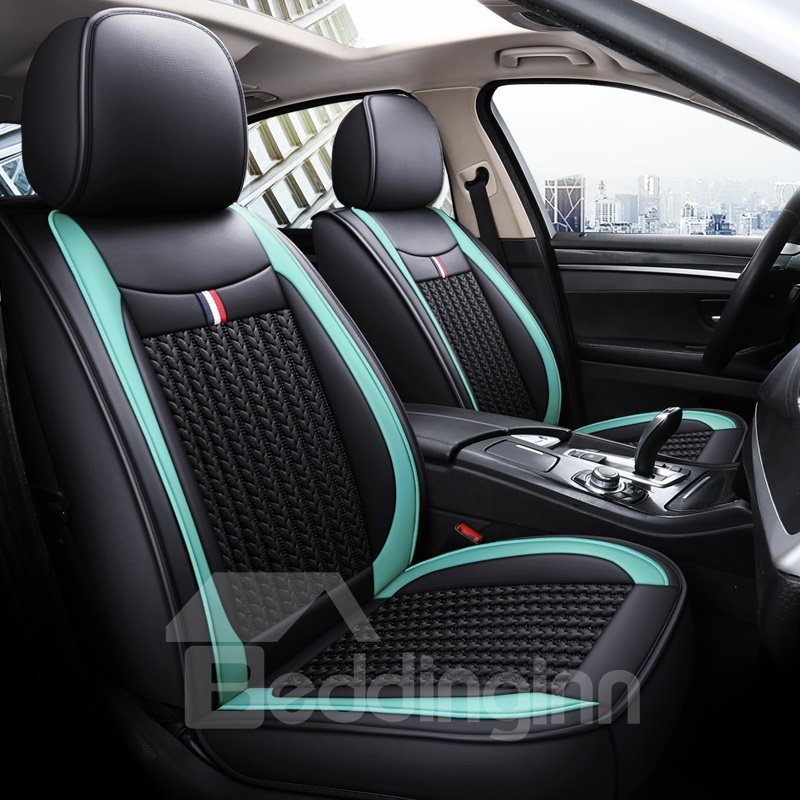 Unfading Hard-Wearing Leather And Flax Mixture Material Color Line Trimming 1 Front Seat Cover Suitable For Most Cars - Image 2