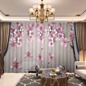 3D Elegant Floral Carved Print Chiffon Breathable Sheer Curtains