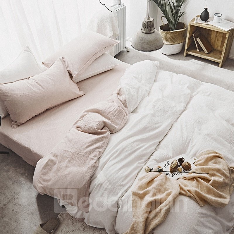 Solid Color Cotton Duver Cover Set Simple Style 4-Piece Soft Bedding Sets Full/Queen/King Size Fitted Sheet - Image 3