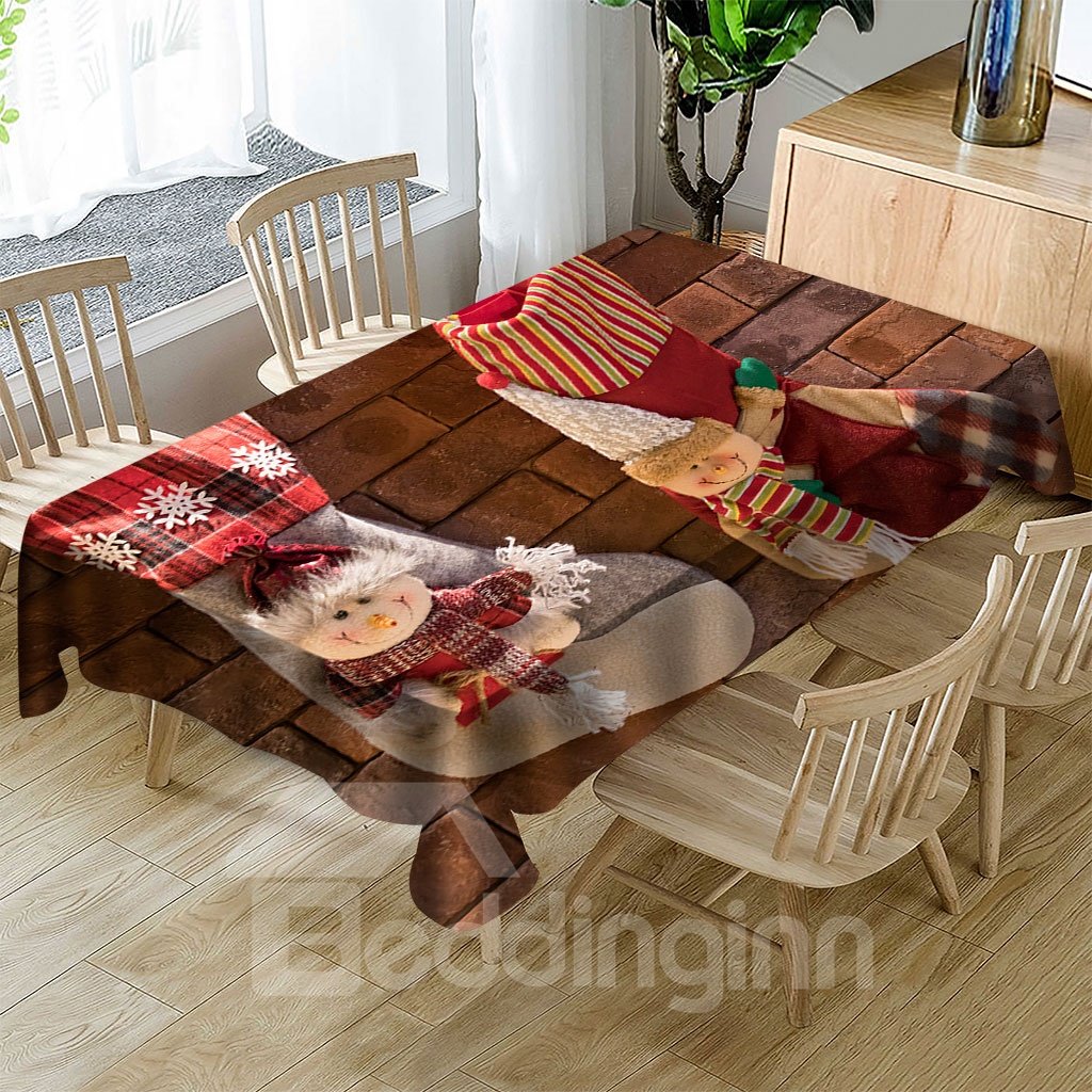 Plain Color Funny Simple Christmas Theme Patterns Stain-Resistant Durable Unfading 3D Tablecloth