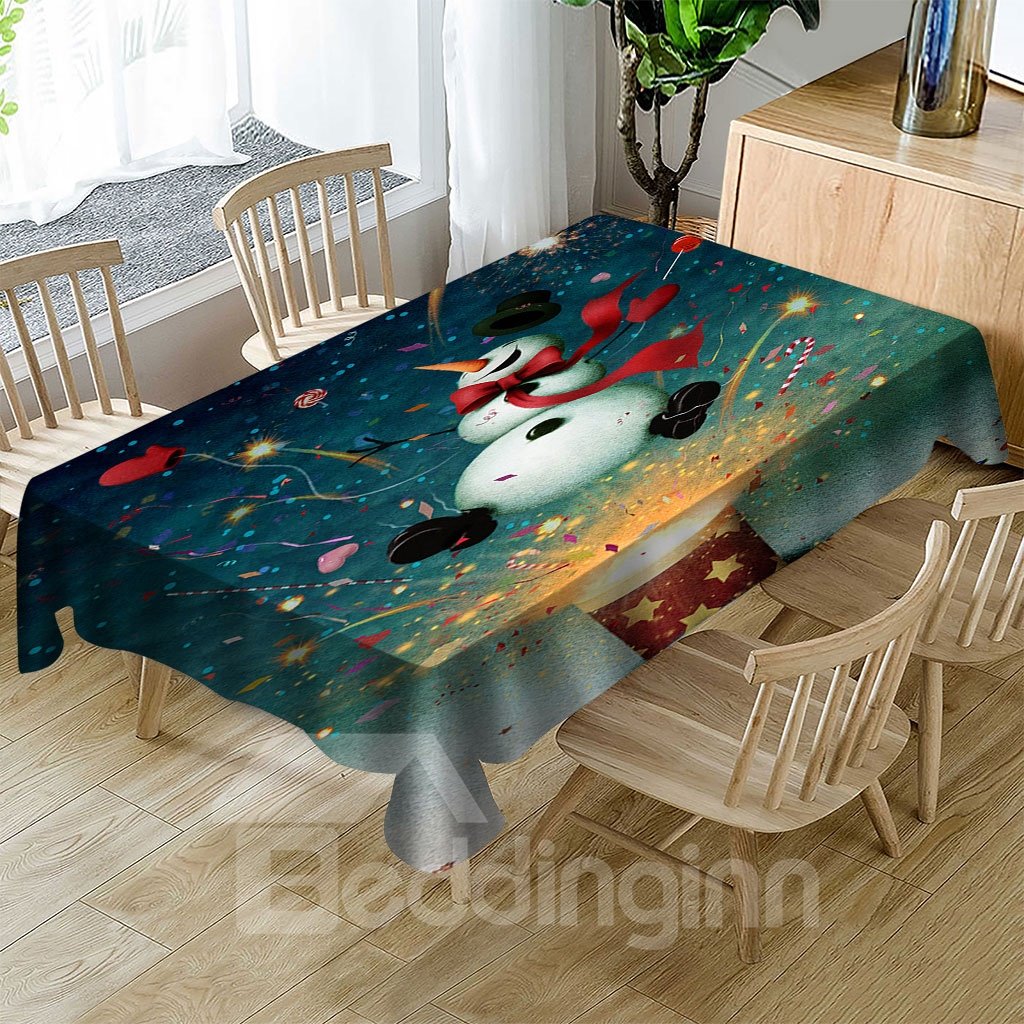 The Funny Snowman Greeted Christmas Various Christmas Theme Patterns 3D Tablecloth Unfading Durable Suitable For Family Travel Party Etc
