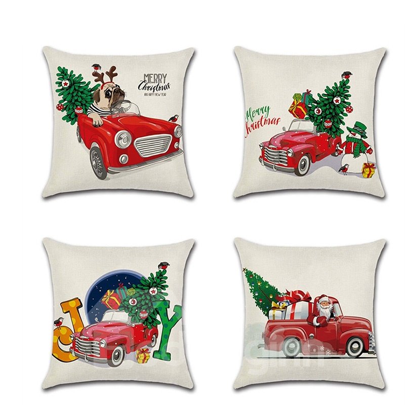 Christmas Is Coming£¡1Piece High Quality Plain Flax Cheerful Christmas Theme Pattern Pillowcase £¨1 Pillowcase Without Pillow Core£© - Image 4