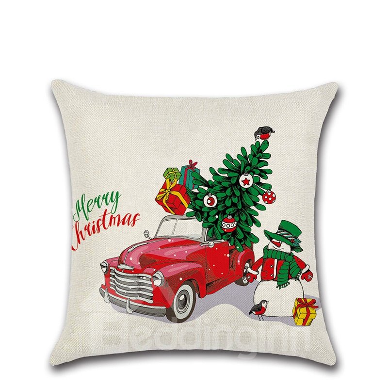 Christmas Is Coming£¡1Piece High Quality Plain Flax Cheerful Christmas Theme Pattern Pillowcase £¨1 Pillowcase Without Pillow Core£© - Image 2
