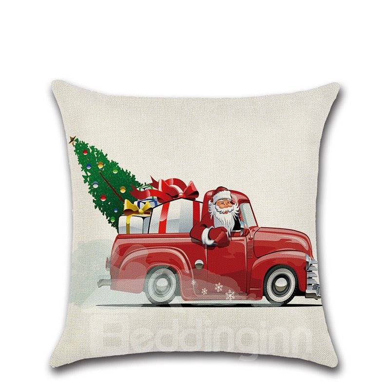 Christmas Is Coming£¡1Piece High Quality Plain Flax Cheerful Christmas Theme Pattern Pillowcase £¨1 Pillowcase Without Pillow Core£© - Image 3