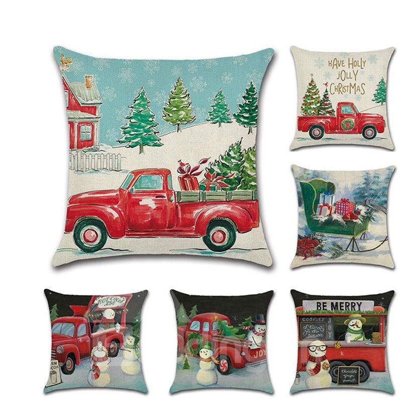 1Piece Wear-Resistant And Dirty-Resistant Plain Flax Cheerful Christmas Theme Pattern Pillowcase £¨1 Pillowcase Without Pillow Core£©