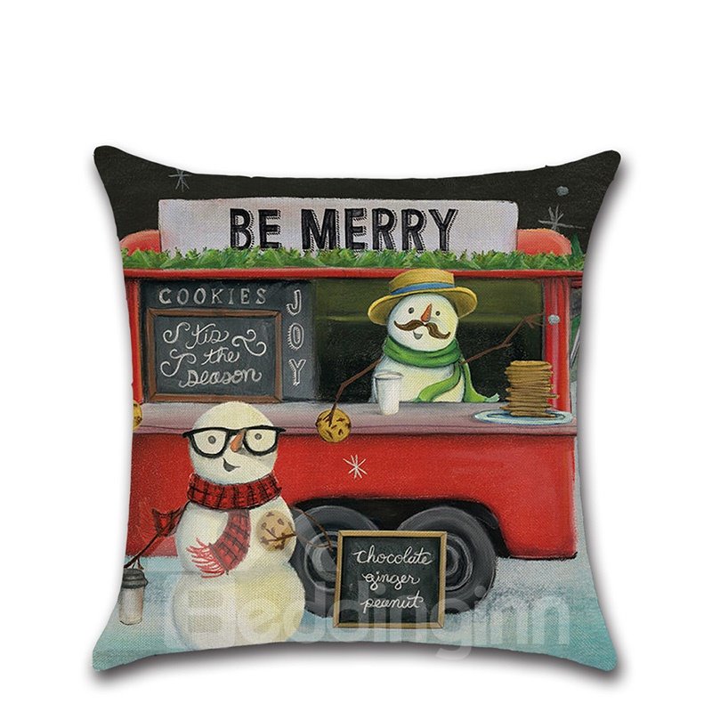 1Piece Wear-Resistant And Dirty-Resistant Plain Flax Cheerful Christmas Theme Pattern Pillowcase £¨1 Pillowcase Without Pillow Core£© - Image 5