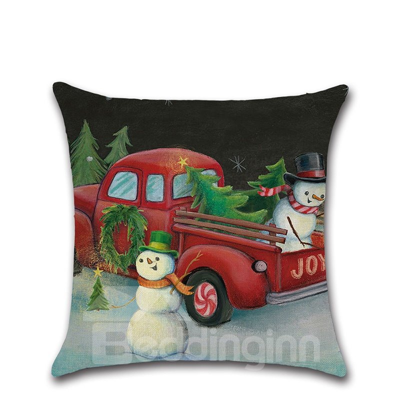 1Piece Wear-Resistant And Dirty-Resistant Plain Flax Cheerful Christmas Theme Pattern Pillowcase £¨1 Pillowcase Without Pillow Core£© - Image 2