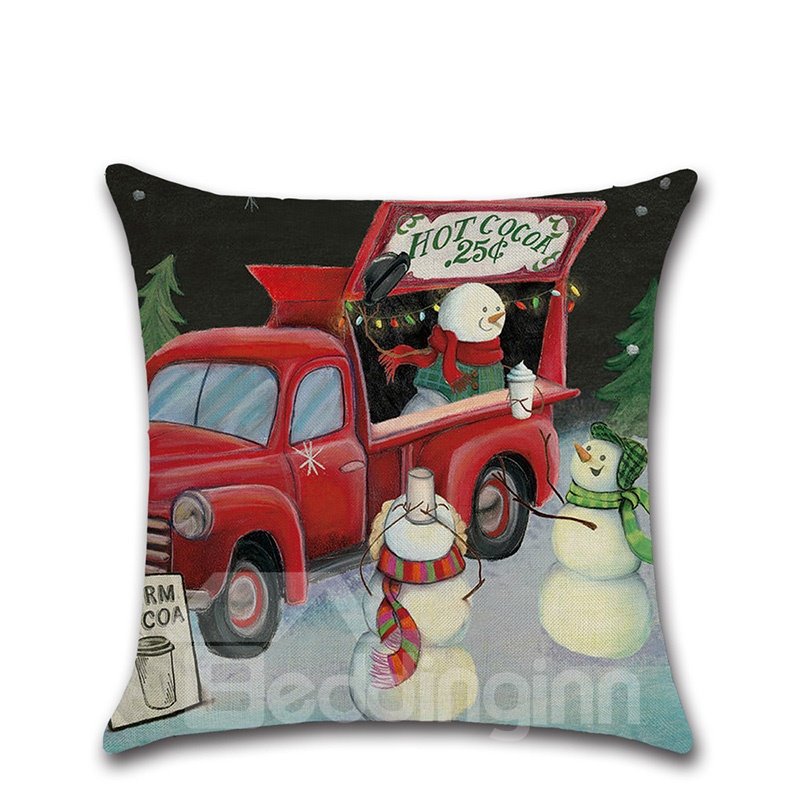 1Piece Wear-Resistant And Dirty-Resistant Plain Flax Cheerful Christmas Theme Pattern Pillowcase £¨1 Pillowcase Without Pillow Core£© - Image 4