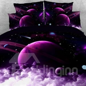 Purple Galaxy Duvet Cover Set 3D Printed 4-Piece Universe Bedding Set Microfiber