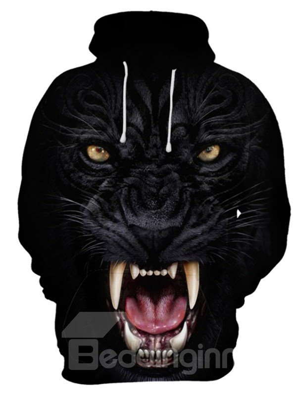 Realistic 3D Black Leopard Print Cool Pullover Hoodies Sweatshirts - Image 3