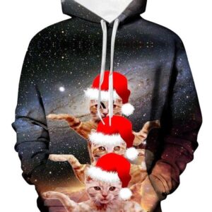 3D Galaxy Funny Christmas Cats Printing Unisex Casual Long Sleeve Hoodies