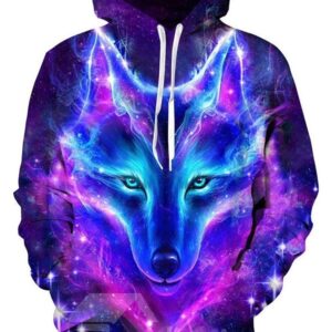 Soft Long Sleeve Dream 3D Galaxy Colorful Wolf Pattern Painted Unisex Loose Hoodie