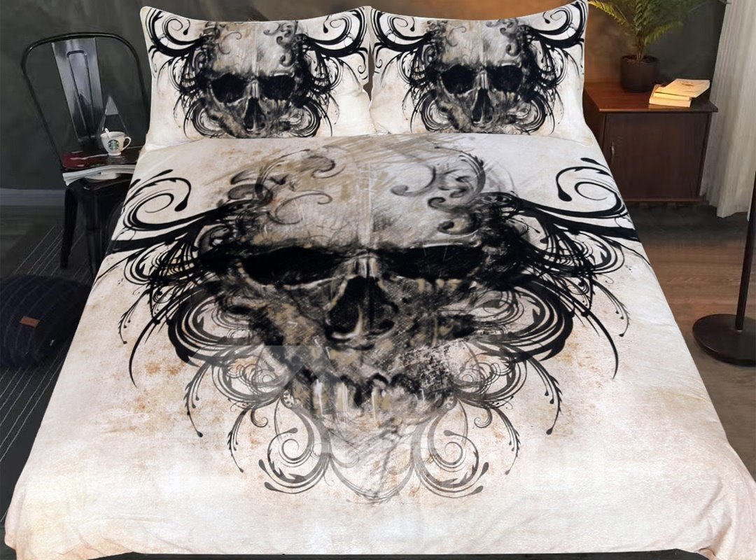 3D Black-haired Skull 3-Piece Bedding Sets/Duvet Cover Sets - Image 2