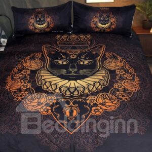 Cat 3-Piece 3D Gold Blocking Bedding Sets/Duvet Cover Sets
