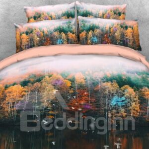 Autumn Forest 3D Scenery Comforter Soft Lightweight Warm 5-Piece Comforter Sets