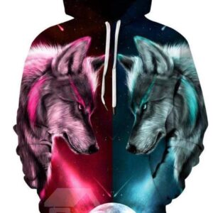 Fashion 3D Digital Galaxy Wolves Pullover Hoodie Hooded Sweatshirt Athletic Casual with Pockets