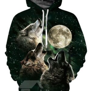 Men's Fashion Novelty Sweatshirts 3D Moon and Wolves Galaxy Printed Hoodies
