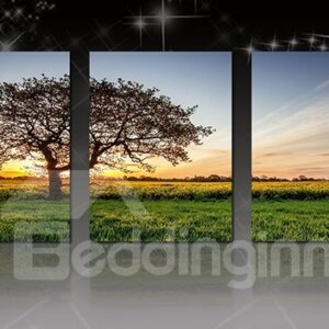 Giant Sycamore Tree Alone in Field 3-Panel Canvas Framed Wall Art Prints