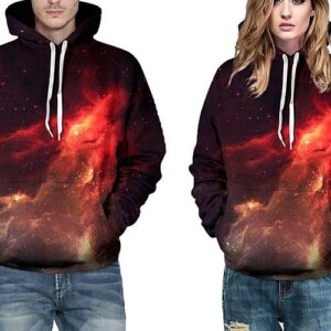 Pretty Long Sleeve Starry Sky Red Galaxy Pattern 3D Painted Hoodie