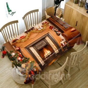 3D Tablecloth Christmas Tree And Red Sofa Pattern Unfading Wear Resistant Oil-Proof Water-Proof Suitable For Home Hotel Outdoors Party