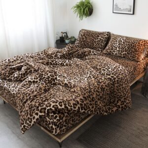 Leopard Pattern Thickened Suede Duvet Cover Sets 4-Piece Velvet Bedding Sets
