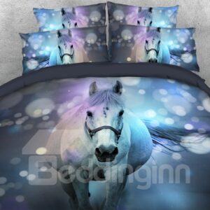 White Horse 3D Duvet Cover Set 4-Piece Animal Bedding Set