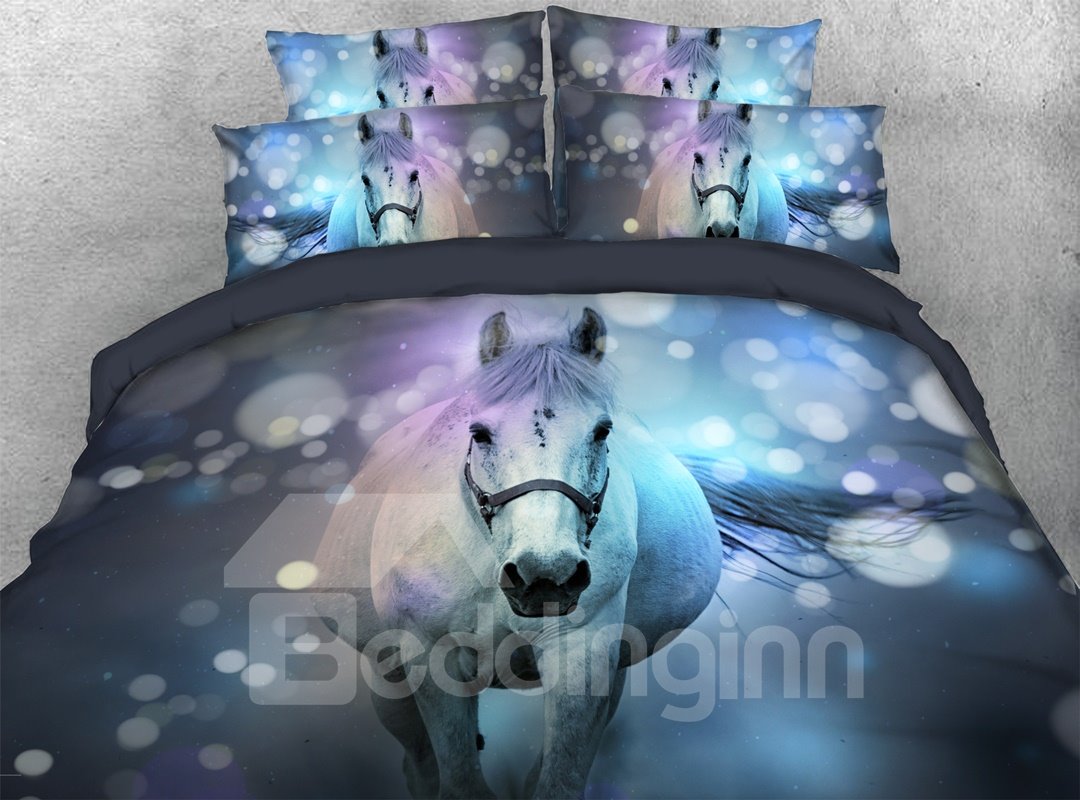 White Horse 3D Duvet Cover Set 4-Piece Animal Bedding Set - Image 3