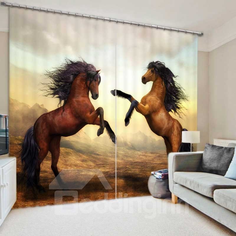 Room Darkening Thermal Insulated 3D Blackout Curtains with Standing Horse Design - Image 7